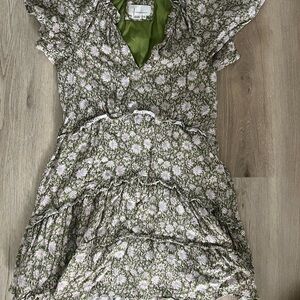 Anthropologie Green Dress with  Floral patrern